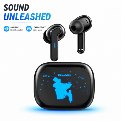 Awei T53 ANC True Wireless Earbuds – Bluetooth 5.3 TWS with -35dB Active Noise Cancellation, 10mm Drivers, RGB Breathing Light & 30H Battery